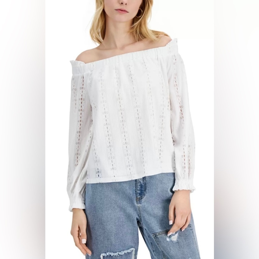 INC white long sleeved off shoulder blouse